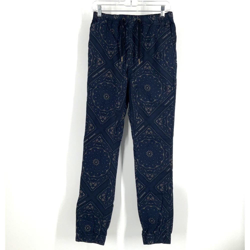 Zanerobe Jogger Pants 30 Navy Bandana Print Elastic Waist Drawstring‎ Gorpcore